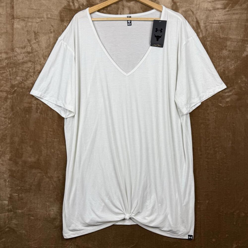 Under Armour Project Rock White V-Neck Twist Front Top Women’s 2X Loose Fit Gym